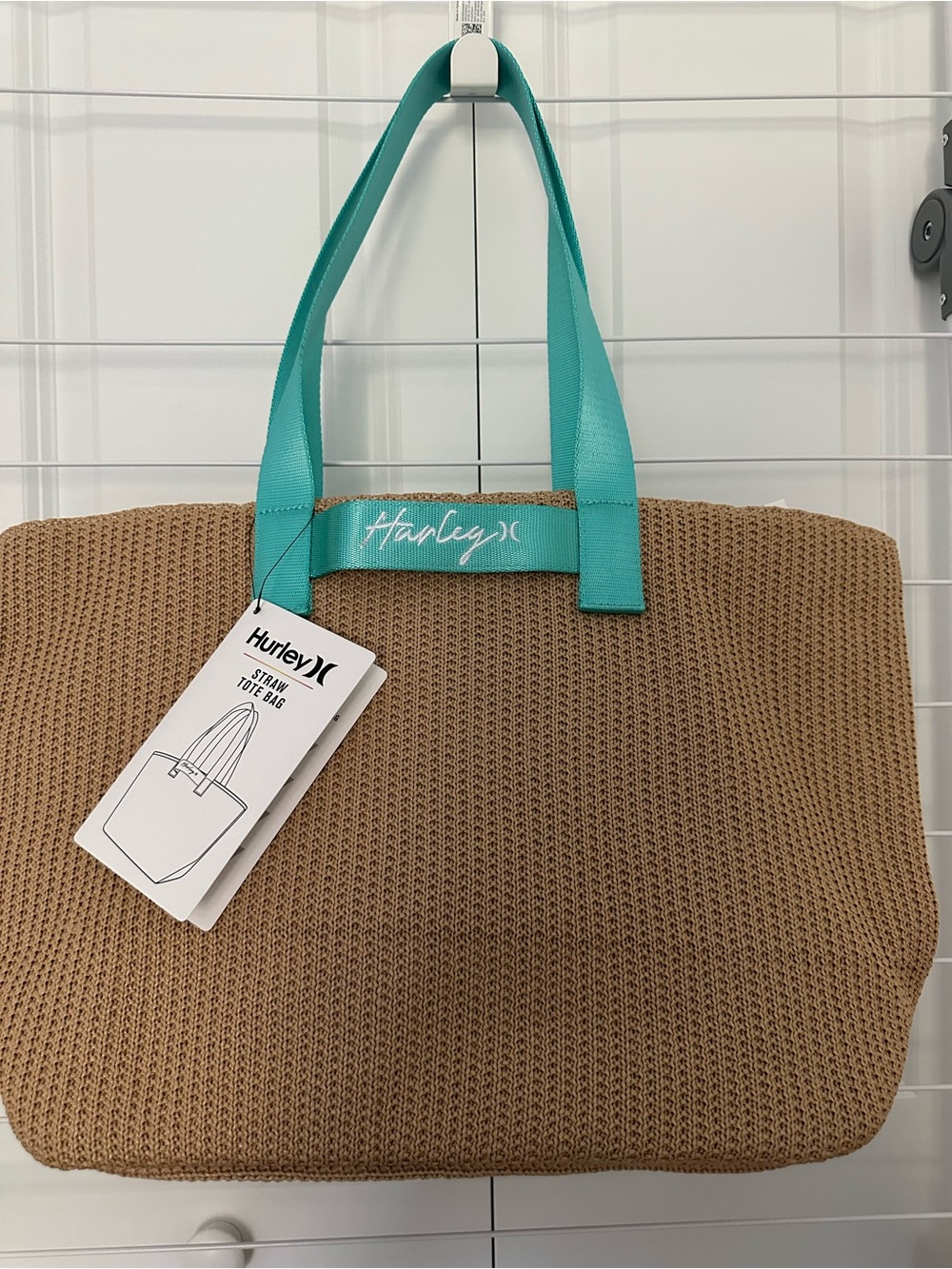 Hurley Teal-Handle Woven Straw Tote